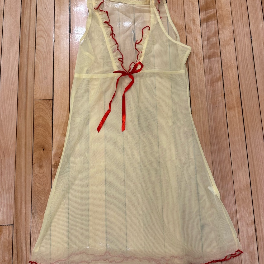 Sheer Yellow Nightgown with Red Accents